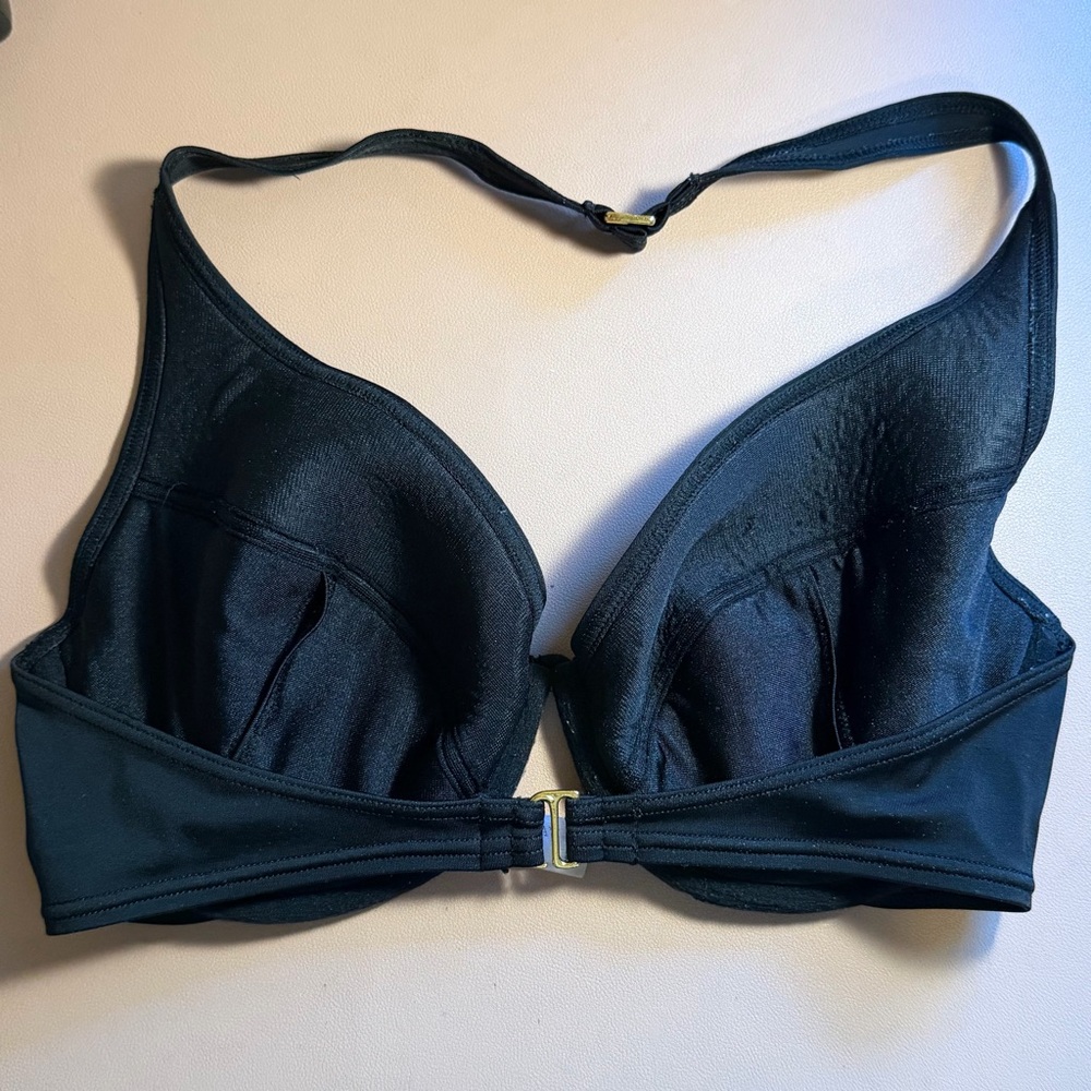Victoria's Secret Black Halter Bikini Top 36D Underwire Swim Top Adjustable - Picture 3 of 9
